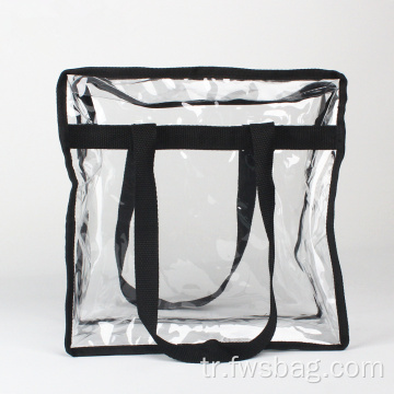 Açık vinil PVC tote çanta, omuz kayışı ile